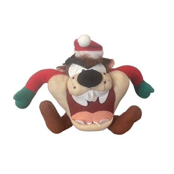 Vintage Looney Tunes Plush Tazmanian Devil Taz Stuffed Animal Santa Christmas 8" - Picture 1 of 9